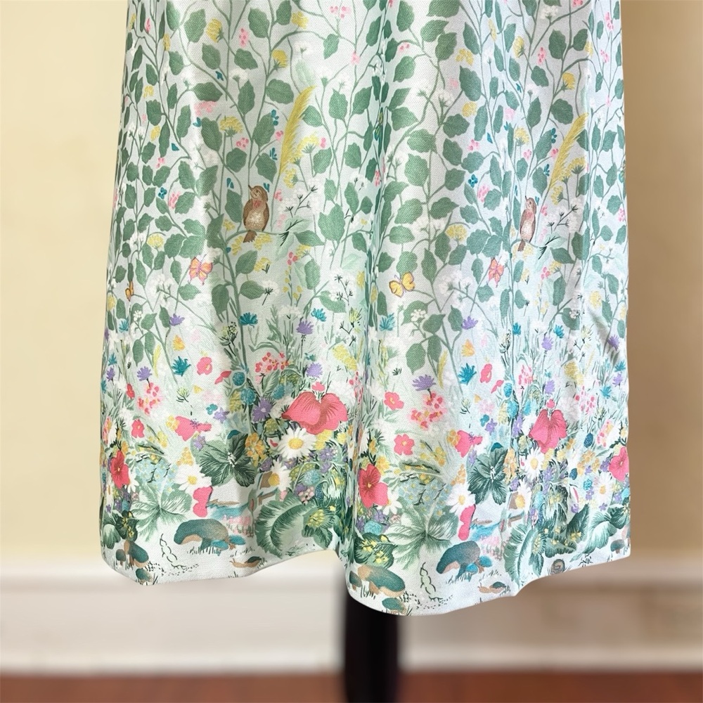Vintage 1970s LF Petites Women's 6 Green Floral Whimsical Border Hem Belt Dress - Picture 5 of 11